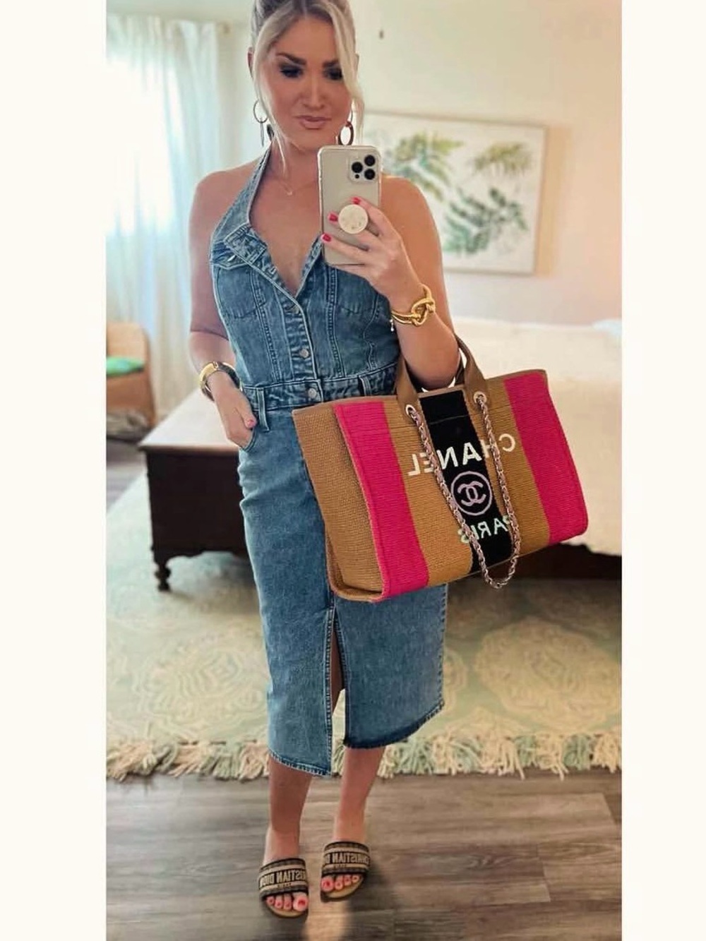 Universal Thread Light Blue Denim Backless Halter Dress